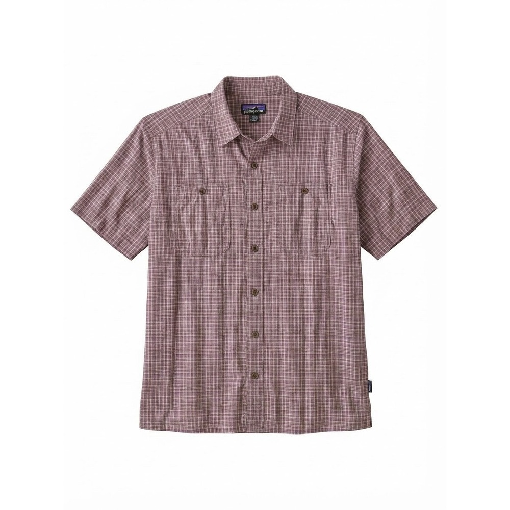 Mens Patagonia M Hemp Organic Cotton Short Sleeve Outdoor Preppy Logo Plaid